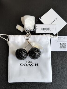 Coach Large Black Crystal Cherry Bag Charm NWT